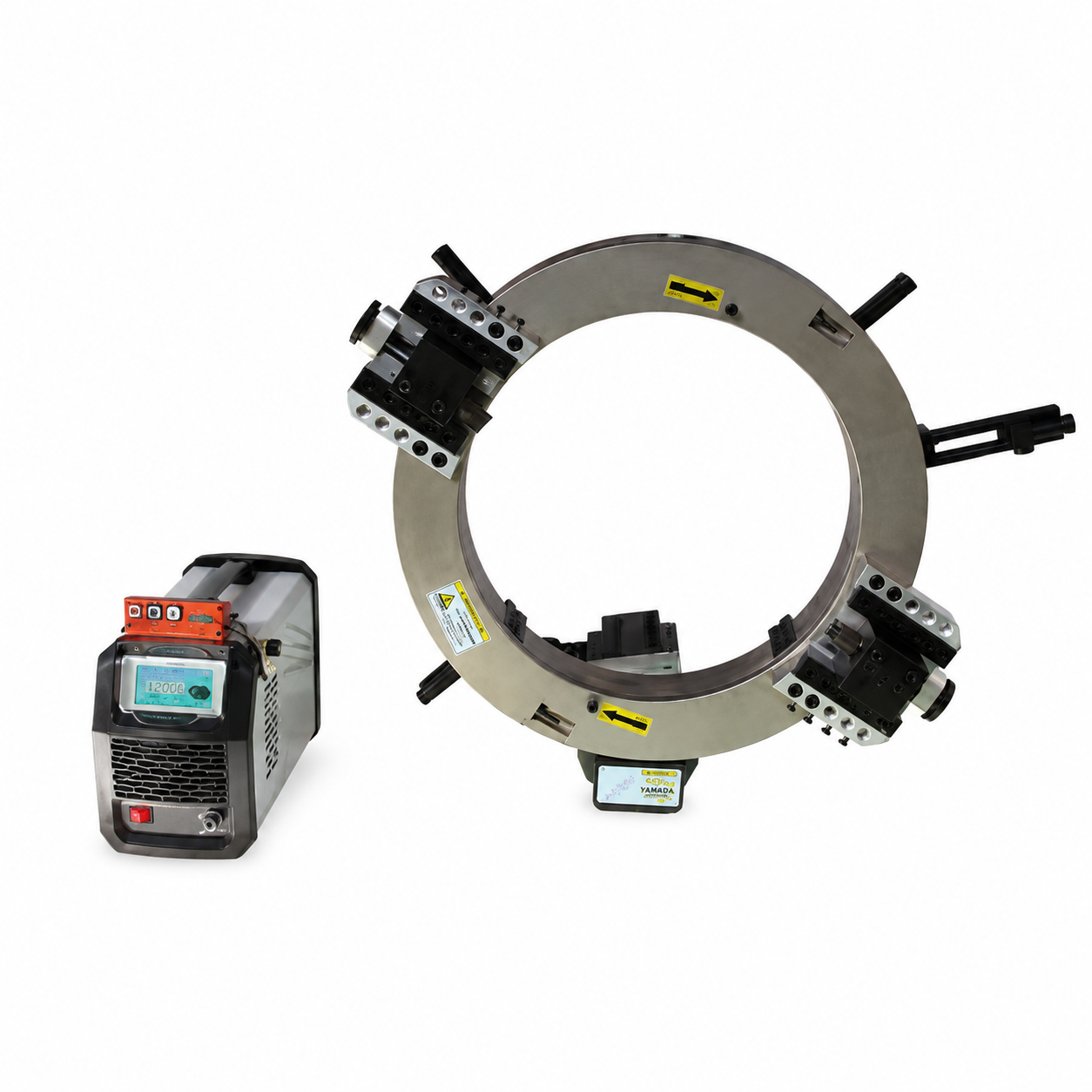 Split frame servo drive system for pipe cutting and beveling machine
